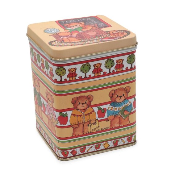 Vintage Lucy RiggsTeddy Bear School Tin Lucy & Me 1980s Retro Metal Canister - Picture 1 of 9